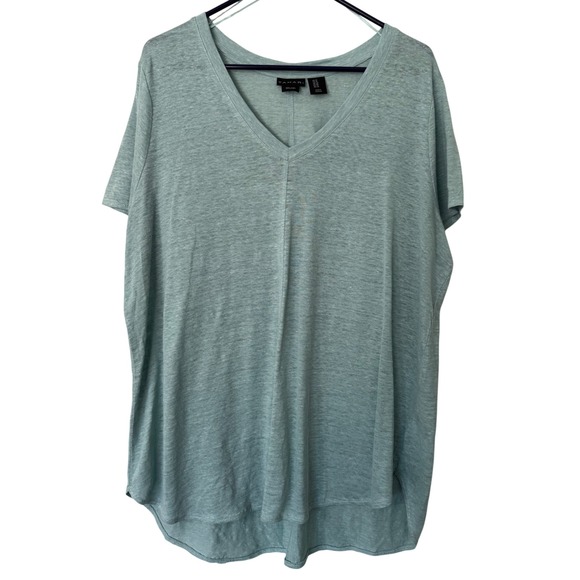 Tahari Womens Linen V Neck Tunic Top Short Sleeve Relaxed Fit Size 1X - Picture 1 of 4